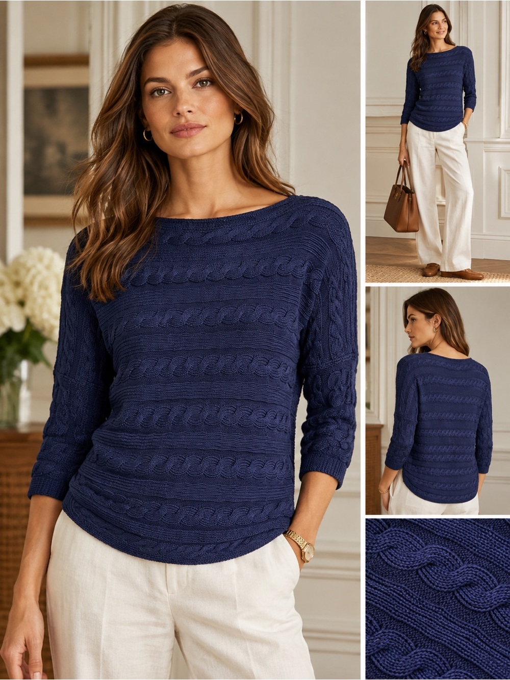 Ralph Lauren Navy Cable-Knit Boatneck Sweater